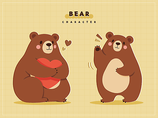 스티커 일러스트 안기 앉기 사람없음 갈색 귀여움 하트 인사 곰캐릭터 일러캐릭터 AI파일 모양 캐릭터 컬러 동물캐릭터 컨셉 곰 모션 예절 파일형식 벡터