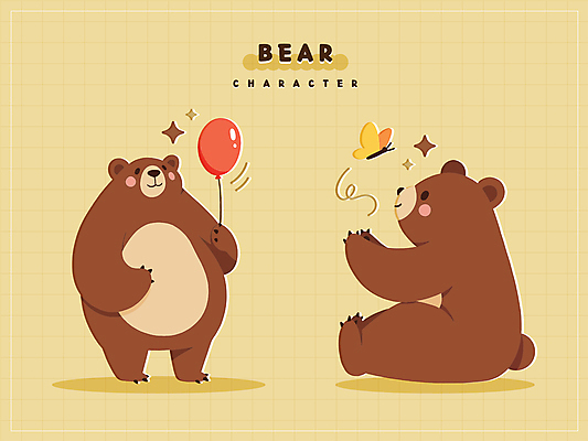 나비 스티커 일러스트 사람없음 반짝임 갈색 귀여움 곰캐릭터 풍선 일러캐릭터 AI파일 캐릭터 컬러 동물캐릭터 곤충 컨셉 곰 모션 파일형식 벡터