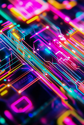 JPG 편집이미지 미래 사람없음 빛 디지털 회로판 자주색 사이버 네온 노이즈 편집실사 AI컴퓨터그래픽 AI콘텐츠 컬러 컨셉 CG 파일형식