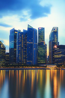 JPG 편집이미지 하늘 빌딩 사람없음 빛 강 반사 일몰 수면 빌딩숲 편집실사 AI포토 AI콘텐츠 건물 물 노을 CG 파일형식