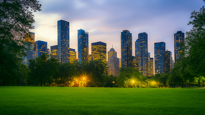 JPG 나무 편집이미지 공원 가로등 하늘 빌딩 초원 사람없음 빛 일몰 빌딩숲 편집실사 AI포토 AI콘텐츠 식물 공공시설 건물 노을 CG 파일형식