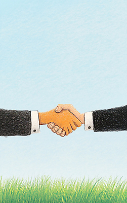 JPG 무료이미지 손 하늘색 일러스트 색연필 악수 정장 잔디 신체부위 국내일러스트 AI일러스트 AI콘텐츠 식물 옷 학용품 사람 손짓 파란색 파일형식