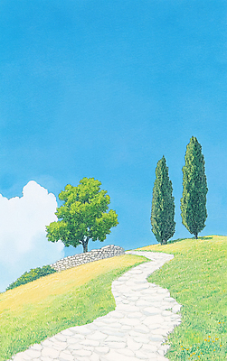 JPG 나무 구름 길 호수 일러스트 자연 하늘 수채화 풍경 초원 사람없음 맑음 가을 국내일러스트 AI일러스트 AI콘텐츠 자연요소 식물 계절 날씨 생태계 파일형식