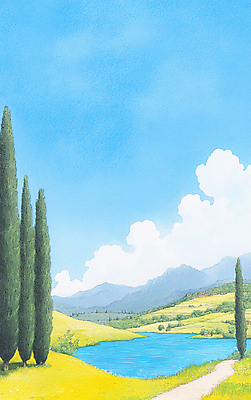 JPG 나무 구름 일러스트 자연 하늘 수채화 산 풍경 초원 사람없음 맑음 가을 국내일러스트 AI일러스트 AI콘텐츠 자연요소 식물 계절 날씨 생태계 파일형식