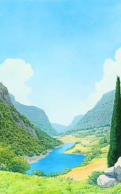 JPG 나무 구름 호수 일러스트 자연 하늘 수채화 산 풍경 초원 사람없음 맑음 가을 국내일러스트 AI일러스트 AI콘텐츠 자연요소 식물 계절 날씨 생태계 파일형식