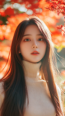 JPG 편집이미지 여자 낙엽 한명 풍경 성인 빨간색 뷰티 가을 분위기 터틀넥 의료성형뷰티 성인여자한명만 편집실사 AI인물포토 AI콘텐츠 1 계절 컬러 컨셉 잎 사람 스웨터 CG 여자한명만 성인여자만 파일형식 AI포토