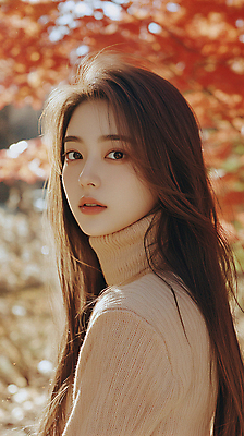 JPG 편집이미지 여자 낙엽 한명 풍경 성인 빨간색 뷰티 가을 분위기 터틀넥 의료성형뷰티 성인여자한명만 편집실사 AI인물포토 AI콘텐츠 1 계절 컬러 컨셉 잎 사람 스웨터 CG 여자한명만 성인여자만 파일형식 AI포토