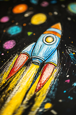 JPG 편집이미지 교육 상상 불꽃 색연필 미술 사람없음 우주 행성 로켓 낙서 발사 작품 창의력 편집실사 AI포토 AI콘텐츠 불 문화예술 학용품 CG 파일형식