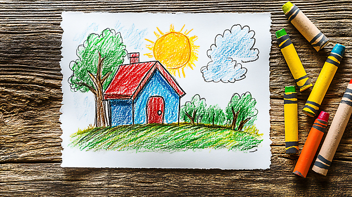 JPG 나무 편집이미지 교육 상상 색연필 주택 미술 초원 사람없음 태양 낙서 작품 크레파스 창의력 편집실사 AI포토 AI콘텐츠 자연요소 식물 문화예술 학용품 건물 CG 파일형식