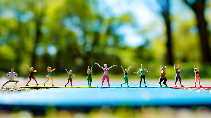 JPG 편집이미지 여자 남자 요가 자연 여러명 성인 운동복 운동 손들기 귀여움 스트레칭 미니어처 숲 성인만 편집실사 AI포토 AI콘텐츠 웰빙 옷 다수 컨셉 모션 건강 사람 모형 CG 생태계 파일형식