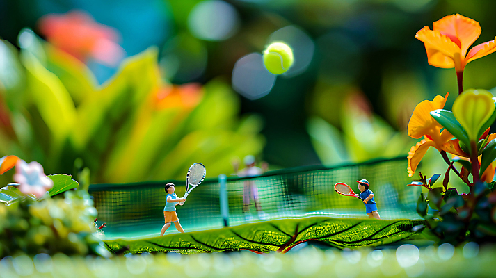 JPG 편집이미지 남자 자연 성인 두명 운동 귀여움 미니어처 테니스 네트 풀잎 숲 테니스공 성인남자만 편집실사 AI포토 AI콘텐츠 스포츠 컨셉 잎 공 건강 사람 구기 모형 테니스용품 풀_식물 CG 생태계 남자만 성인만 파일형식