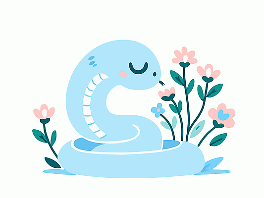꽃 일러스트 새해 사람없음 파란색 귀여움 뱀띠 뱀 뱀캐릭터 청사 을사년 국내일러스트 푸른뱀 AI파일 식물 컬러 동물캐릭터 컨셉 파충류 십이지신 파일형식 벡터 2025년