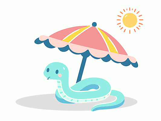 일러스트 새해 사람없음 여름 파란색 태양 귀여움 파라솔 뱀띠 뱀 더위 뱀캐릭터 청사 을사년 국내일러스트 AI파일 자연요소 계절 컬러 동물캐릭터 컨셉 파충류 날씨 십이지신 파일형식 벡터 2025년