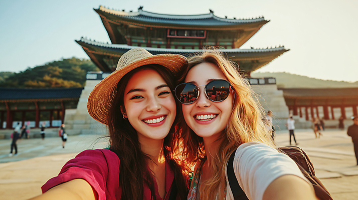 JPG 편집이미지 여자 행복 여행 한국 미소 성인 두명 선글라스 우정 궁전 가을 셀프카메라 밀짚모자 의료성형뷰티 성인여자만 편집실사 AI인물포토 AI콘텐츠 모자_잡화 계절 감정 아시아 안경 고건축 표정 사람 친구 사진촬영 CG 여자만 성인만 파일형식 AI포토