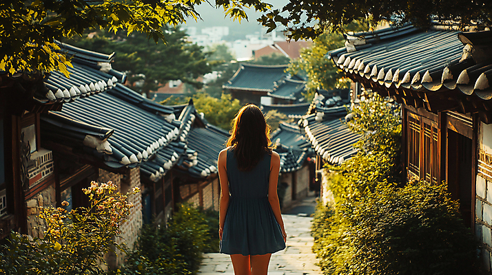 JPG 편집이미지 여자 행복 길 여행 한옥 한명 성인 가을 풀잎 의료성형뷰티 성인여자한명만 편집실사 AI인물포토 AI콘텐츠 1 한국전통 계절 감정 고건축 잎 사람 풀_식물 CG 여자한명만 성인여자만 파일형식 AI포토