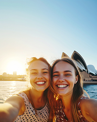 JPG 편집이미지 여자 행복 호수 여행 미소 성인 두명 햇빛 우정 가을 셀프카메라 시드니 의료성형뷰티 성인여자만 편집실사 AI인물포토 AI콘텐츠 계절 감정 표정 사람 친구 태양 사진촬영 호주 CG 여자만 성인만 파일형식 AI포토