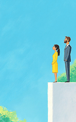 JPG 여자 남자 하늘색 일러스트 하늘 성공 정장 성인 두명 옥상 성인만 국내일러스트 AI일러스트 AI콘텐츠 옷 컨셉 사람 파란색 파일형식