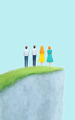 JPG 여자 남자 하늘색 일러스트 하늘 성공 정장 잔디 여러명 성인 절벽 성인만 국내일러스트 AI일러스트 AI콘텐츠 식물 옷 다수 컨셉 사람 파란색 파일형식