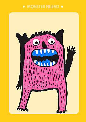 한마리 일러스트 상상 사람없음 친구 노란색 인사 낙서 손인사 몬스터 일러캐릭터 AI파일 캐릭터 1 컬러 관계 예절 파일형식 벡터