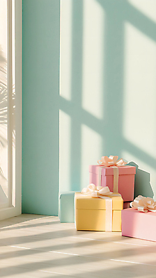 JPG 편집이미지 기념일 그림자 사람없음 선물상자 파티 축하 생일 민트색 편집실사 AI포토 AI콘텐츠 컬러 컨셉 선물 이벤트 상자 CG 파일형식