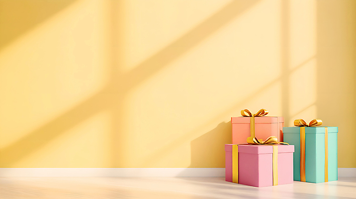 JPG 편집이미지 기념일 그림자 사람없음 선물상자 노란색 파티 축하 생일 편집실사 AI포토 AI콘텐츠 컬러 컨셉 선물 이벤트 상자 CG 파일형식