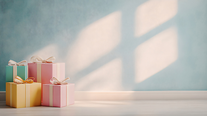 JPG 편집이미지 기념일 그림자 사람없음 파란색 선물상자 파티 축하 생일 편집실사 AI포토 AI콘텐츠 컬러 컨셉 선물 이벤트 상자 CG 파일형식