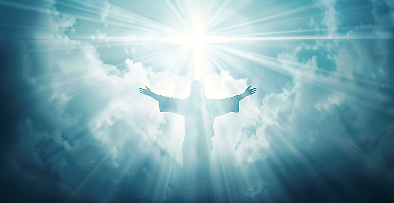 JPG 구름 편집이미지 남자 실루엣 기독교 종교 하늘색 십자가 팔벌리기 한명 성인 평화 만세 예수 후광 은혜 성인남자한명만 편집실사 AI컴퓨터그래픽 AI콘텐츠 자연요소 1 컨셉 모션 촬영기법 사람 파란색 빛 신_종교 CG 남자한명만 성인남자만 파일형식