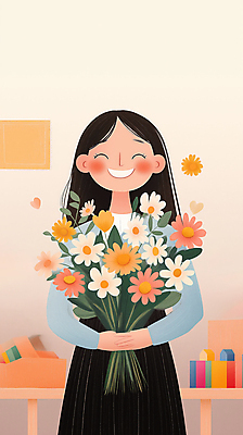 JPG 여자 교육 행복 꽃다발 일러스트 안기 한명 미소 들기 성인 노란색 교사 봄 기쁨 감사 성인여자한명만 국내일러스트 AI일러스트 AI콘텐츠 직업 1 계절 꽃 감정 컬러 모션 표정 사람 여자한명만 성인여자만 파일형식