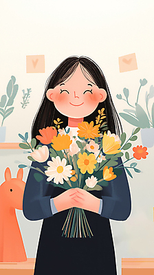 JPG 여자 교육 행복 꽃다발 일러스트 안기 한명 미소 들기 성인 노란색 교사 봄 기쁨 감사 성인여자한명만 국내일러스트 AI일러스트 AI콘텐츠 직업 1 계절 꽃 감정 컬러 모션 표정 사람 여자한명만 성인여자만 파일형식