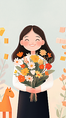 JPG 여자 교육 행복 꽃다발 일러스트 안기 한명 미소 들기 성인 노란색 교사 봄 기쁨 감사 성인여자한명만 국내일러스트 AI일러스트 AI콘텐츠 직업 1 계절 꽃 감정 컬러 모션 표정 사람 여자한명만 성인여자만 파일형식