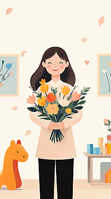 JPG 여자 교육 행복 꽃다발 일러스트 안기 한명 미소 들기 성인 노란색 교사 봄 기쁨 감사 성인여자한명만 국내일러스트 AI일러스트 AI콘텐츠 직업 1 계절 꽃 감정 컬러 모션 표정 사람 여자한명만 성인여자만 파일형식