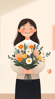 JPG 여자 교육 행복 꽃다발 일러스트 안기 한명 미소 들기 성인 노란색 교사 봄 기쁨 감사 성인여자한명만 국내일러스트 AI일러스트 AI콘텐츠 직업 1 계절 꽃 감정 컬러 모션 표정 사람 여자한명만 성인여자만 파일형식