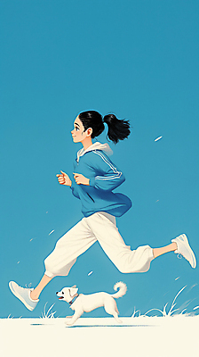JPG 여자 일러스트 청소년 한명 미소 취미 파란색 운동복 달리기 조깅 산책 자유 강아지 러닝 십대여자한명만 국내일러스트 AI일러스트 AI콘텐츠 1 옷 컬러 컨셉 모션 휴식 표정 사람 반려동물 운동 개 여자한명만 십대여자만 파일형식
