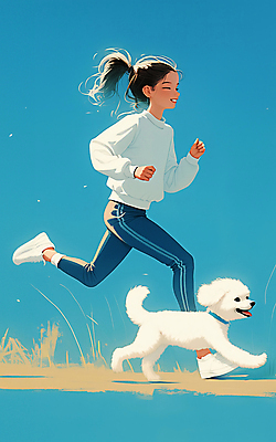 JPG 여자 일러스트 청소년 건강 한명 웃음 취미 파란색 운동복 달리기 조깅 산책 자유 강아지 즐거움 러닝 십대여자한명만 국내일러스트 AI일러스트 AI콘텐츠 1 옷 감정 컬러 컨셉 모션 휴식 표정 사람 반려동물 운동 개 여자한명만 십대여자만 파일형식