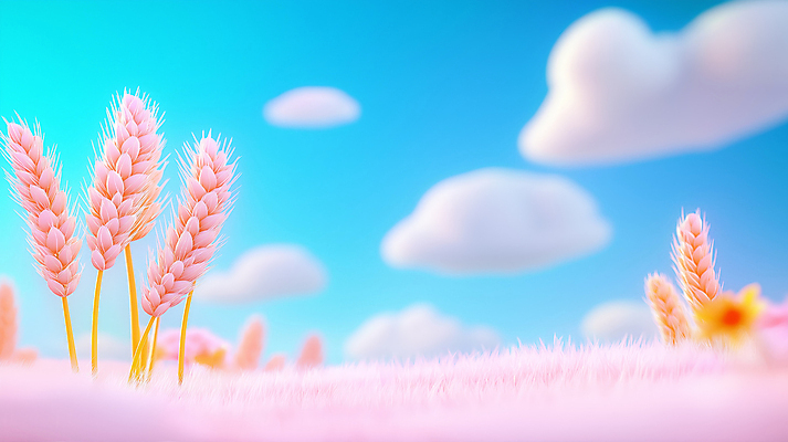 JPG 구름 편집이미지 분홍색 자연 하늘 논 풍경 사람없음 평화 추수 벼 가을 밀밭 편집3D AI컴퓨터그래픽 AI콘텐츠 자연요소 계절 컬러 컨셉 밭 농업 곡류 3D 밀 생태계 파일형식