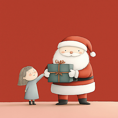JPG 전신 여자 남자 행복 어린이 크리스마스 겨울 일러스트 소녀 성인 두명 빨간색 선물상자 산타클로스 연말 국내일러스트 AI일러스트 AI콘텐츠 계절 기념일 감정 컬러 선물 사람 상자 파일형식
