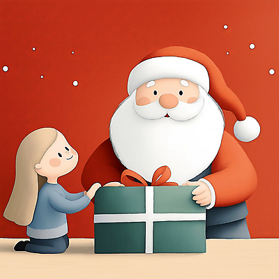 JPG 전신 여자 남자 행복 어린이 크리스마스 겨울 일러스트 소녀 성인 두명 빨간색 선물상자 산타클로스 연말 국내일러스트 AI일러스트 AI콘텐츠 계절 기념일 감정 컬러 선물 사람 상자 파일형식