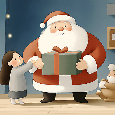 JPG 전신 여자 남자 행복 어린이 액자 크리스마스 겨울 일러스트 소녀 성인 두명 빨간색 선물상자 산타클로스 연말 국내일러스트 AI일러스트 AI콘텐츠 계절 기념일 감정 컬러 선물 사람 상자 파일형식