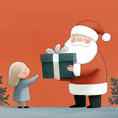 JPG 전신 여자 남자 행복 어린이 크리스마스 겨울 일러스트 소녀 성인 두명 빨간색 선물상자 산타클로스 연말 국내일러스트 AI일러스트 AI콘텐츠 계절 기념일 감정 컬러 선물 사람 상자 파일형식