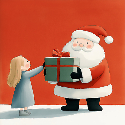 JPG 전신 여자 남자 행복 어린이 크리스마스 겨울 일러스트 소녀 성인 두명 빨간색 선물상자 산타클로스 연말 국내일러스트 AI일러스트 AI콘텐츠 계절 기념일 감정 컬러 선물 사람 상자 파일형식