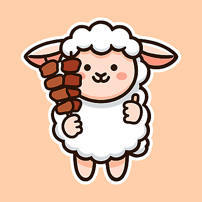일러스트 웃음 들기 사람없음 귀여움 주황색 양 최고 꼬치 양고기 양꼬치 일러캐릭터 AI파일 캐릭터 음식 컬러 컨셉 포유류 모션 표정 육류 파일형식 벡터