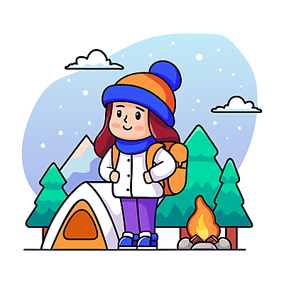 전신 나무 여자 겨울 일러스트 자연 산 아웃도어 텐트 한명 성인 야외 캠핑 탐험 숲 장작 모닥불 배낭여행 백팩 성인여자한명만 국내일러스트 AI파일 식물 1 계절 여행 가방 불 레저 캠핑도구 사람 생태계 여자한명만 성인여자만 파일형식 벡터