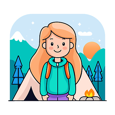 나무 여자 겨울 일러스트 자연 산 아웃도어 텐트 한명 성인 야외 캠핑 탐험 숲 장작 모닥불 배낭여행 백팩 성인여자한명만 국내일러스트 AI파일 식물 1 계절 여행 가방 불 레저 캠핑도구 사람 생태계 여자한명만 성인여자만 파일형식 벡터