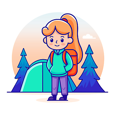 전신 나무 여자 겨울 일러스트 산 아웃도어 텐트 한명 성인 야외 캠핑 탐험 숲 배낭여행 백팩 성인여자한명만 국내일러스트 AI파일 식물 1 계절 여행 가방 레저 캠핑도구 사람 여자한명만 성인여자만 파일형식 벡터