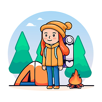 전신 나무 여자 겨울 일러스트 자연 아웃도어 텐트 한명 성인 야외 캠핑 탐험 숲 장작 모닥불 배낭여행 백팩 성인여자한명만 국내일러스트 AI파일 식물 1 계절 여행 가방 불 레저 캠핑도구 사람 생태계 여자한명만 성인여자만 파일형식 벡터