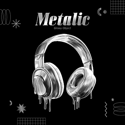 PSD 편집이미지 사람없음 금속 헤드셋 흐름 액체 오브젝트 질감 광택 엘리먼트 편집소스 편집3D 음향기기 컨셉 재질 3D 헤드폰 파일형식