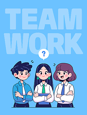 여자 남자 하늘색 일러스트 회의 협력 아이디어 직장 미소 웃음 들기 성인 세명 태블릿 팔짱 물음표 직장인 동료 소통 리더쉽 성인만 국내일러스트 AI파일 직업 기호 컨셉 회사 비즈니스 관계 모션 표정 사람 파란색 전자제품 스마트기기 파일형식 벡터