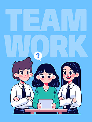 응시 여자 남자 하늘색 일러스트 회의 협력 아이디어 직장 미소 웃음 성인 세명 태블릿 물음표 잡기 직장인 동료 소통 리더쉽 성인만 국내일러스트 AI파일 직업 기호 시선 컨셉 회사 비즈니스 관계 모션 표정 사람 파란색 전자제품 스마트기기 파일형식 벡터