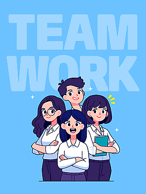 여자 남자 하늘색 일러스트 회의 협력 아이디어 직장 미소 웃음 들기 여러명 성인 팔짱 직장인 동료 소통 리더쉽 성인만 국내일러스트 AI파일 직업 다수 컨셉 회사 비즈니스 관계 모션 표정 사람 파란색 파일형식 벡터