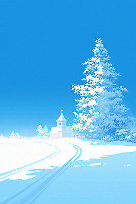 JPG 나무 겨울 일러스트 자연 하늘 풍경 사람없음 건물 파란색 교회 흰색 눈 차가움 국내일러스트 AI일러스트 AI콘텐츠 자연요소 식물 건축물 계절 컬러 종교건축 날씨 생태계 파일형식